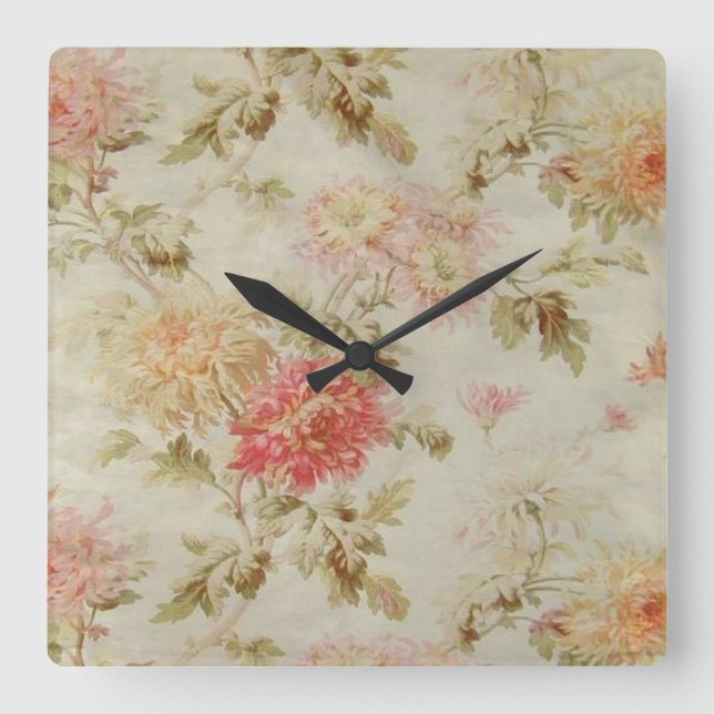 Antike französische Blumentoilette Quadratische Wanduhr (Vorderseite)