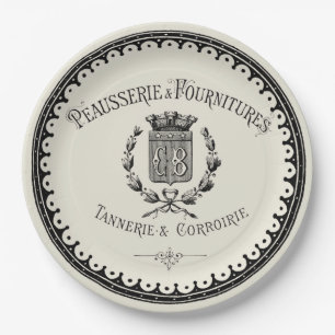 Antike französische Land-Beschriftung auf Beige Pappteller