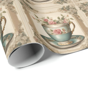 Antike französische ländliche Blumen Teetasse Geschenkpapier
