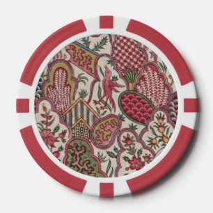 Antike französische ländliche Blumen-Vogel-Chintz- Pokerchips