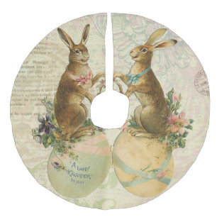 Antike französische Osterhasen Leinenimitat Weihnachtsbaumdecke