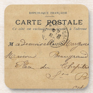 Antike französische Postkarte Getränkeuntersetzer