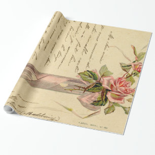 Antike französische rosa Rosen Geschenkpapier