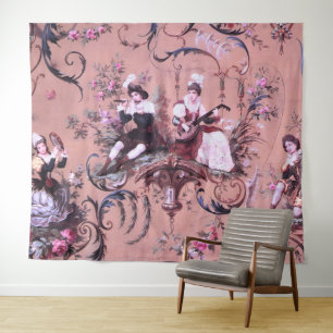 Antike französische rosa Toile im viktorianischen Wandteppich