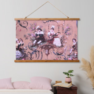 Antike französische rosa Toile im viktorianischen Wandteppich Mit Holzrahmen