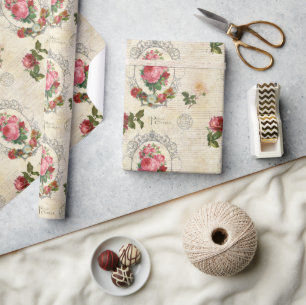 Antike Französische Rose Ephemera Geschenkpapier