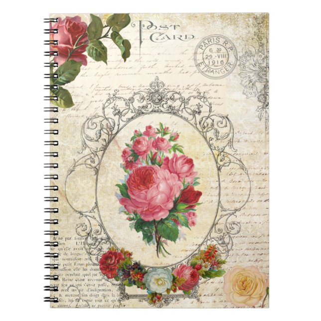 Antike Französische Rose Ephemera Notizblock (Vorderseite)