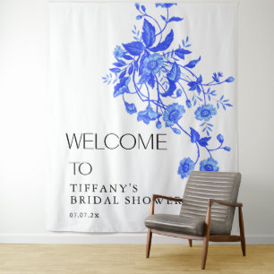 Antike französische Toile Blaue Blumen Hochzeitsdu Wandteppich