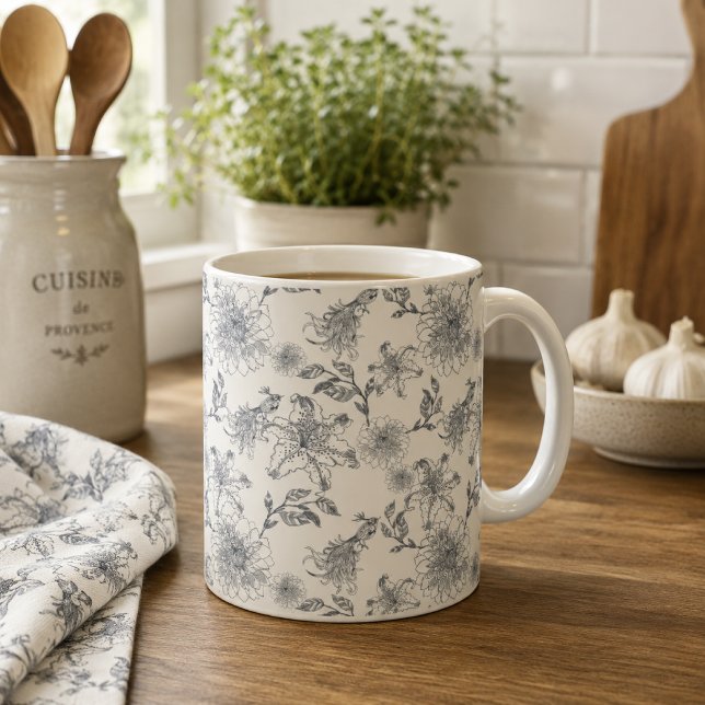 Antike französische Toile Botanical Vogel Rustikal Kaffeetasse (Von Creator hochgeladen)