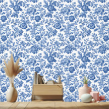 Antike französische Toile mit botanischen blauen B