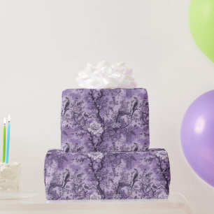 Antike französische violette Toile Fleurie Geschenkpapier