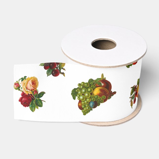 Antike Früchte & Blumen Ripsband (Spule)