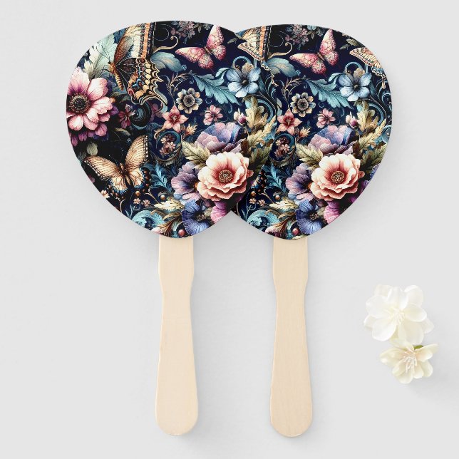 Antike Frühlingsblumen und Schmetterlinge Fächer (Vorne und Hinten)