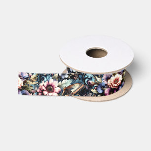 Antike Frühlingsblumen und Schmetterlinge  Satinband
