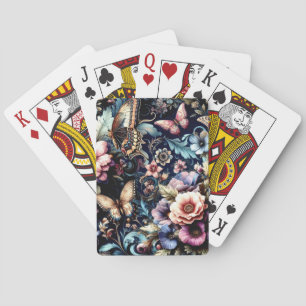 Antike Frühlingsblumen und Schmetterlinge Spielkarten