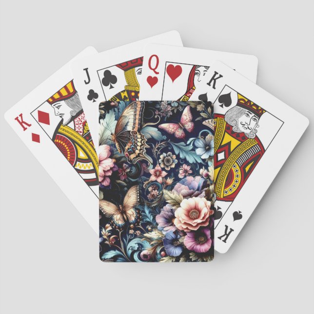 Antike Frühlingsblumen und Schmetterlinge Spielkarten (Rückseite)