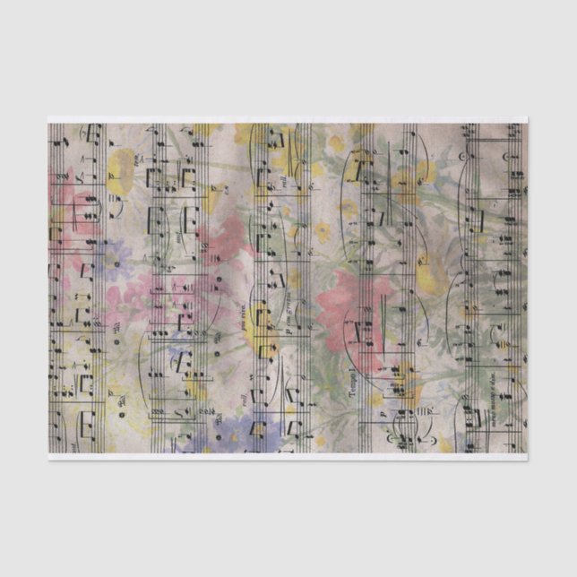 Antike Frühlingsflorale Musiknoten Dekoupage Seidenpapier (Vorderseite)