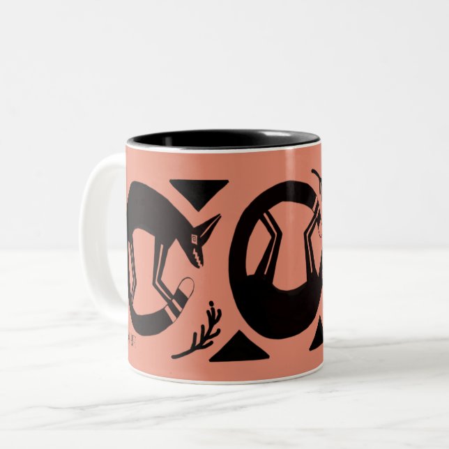 Antike Füchse und Blume auf orangefarbener Tasse (Vorderseite Links)
