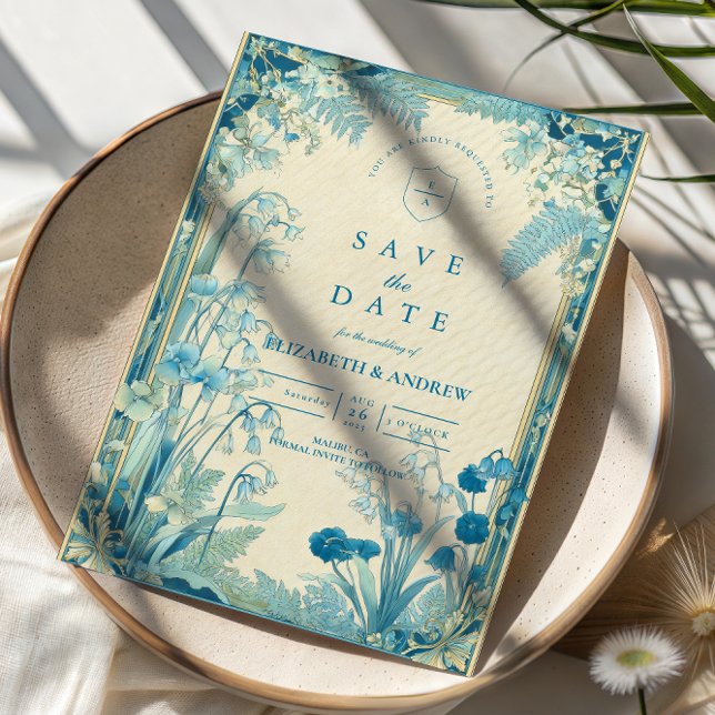 Antike Garten Hochzeit Blaue Blumen Save The Date (Von Creator hochgeladen)