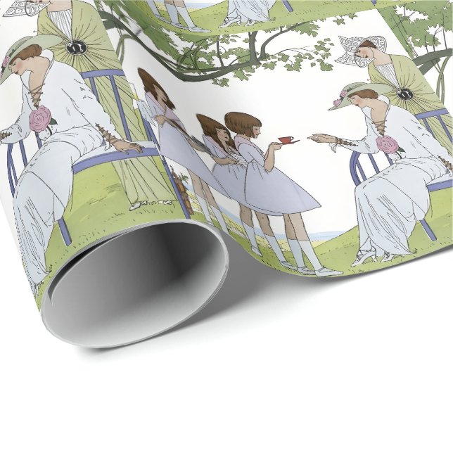 Antike Garten-Teeparty Geschenkpapier (Rolleneckpunkt)