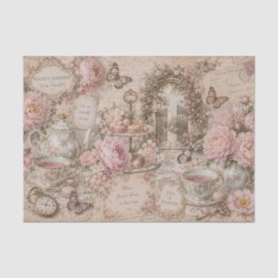 Antike Gartenteeparty-Rosen handgeschriebene Brief Seidenpapier