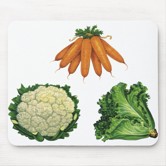 Antike Gemüse; Karotten, Blumenkohl, Salat Mousepad (Vorne)