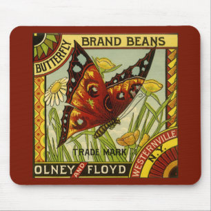 Antike Gemüsetiketten-Kunst, Butterfly-Marke Bohne Mousepad