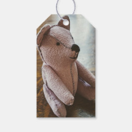 Antike genähte Teddybärfotografie Geschenkanhänger