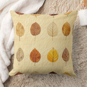 Antike gepresste Herbstblätter Gold Braun Creme Kissen