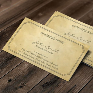 Antike gerahmte alte Papiermauerwerksarbeiten Visitenkarte