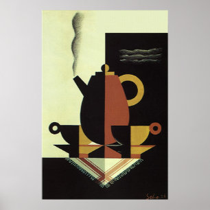 Antike Getränke Kaffee-Kanne mit Tassen Poster
