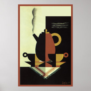 Antike Getränke Kaffee-Kanne mit Tassen Poster