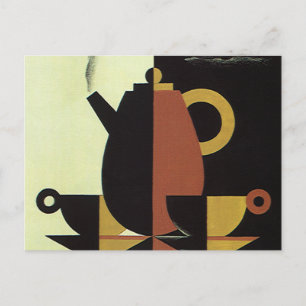 Antike Getränke Kaffee-Kanne mit Tassen Postkarte