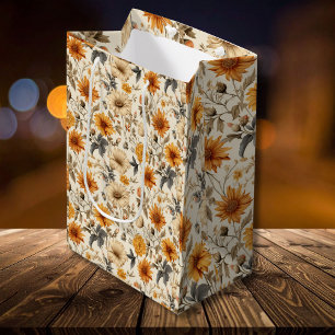 Antike getrocknete Wildblumen-Creme Orangebraun Mittlere Geschenktüte