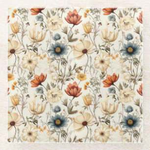 Antike getrocknete Wildblumen in Navy-Terrakotta Glasuntersetzer