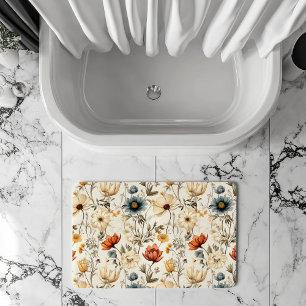 Antike getrocknete Wildblumen Navy Terrakotta Badematte