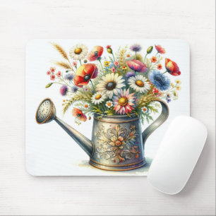 Antike Gießkanne mit Wildblumen Mousepad