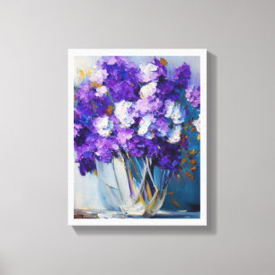 Antike Glasvase mit lila Blumen Leinwanddruck