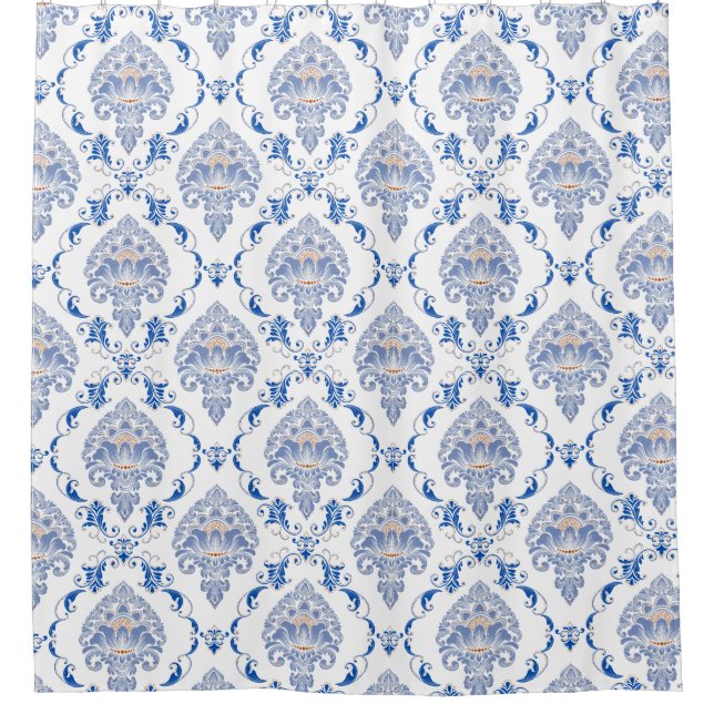 Antike Gläubige Kobalt Blau-Weiß Viktorianisch Duschvorhang (Vorderseite)