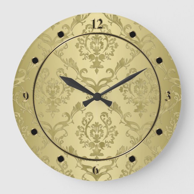 Antike Gold Damask Druckuhr Große Wanduhr (Vorderseite)