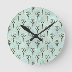 Antike goldene Schere Vintage-Friseur Runde Wanduhr
