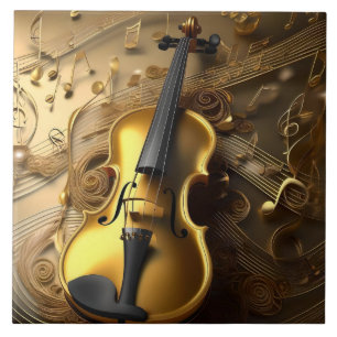 Antike goldene Violine auf goldenen Musikakkorden, Fliese