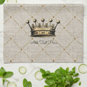 Antike Goldkrone Royal Queen King EIGENER TEXT Geschirrtuch