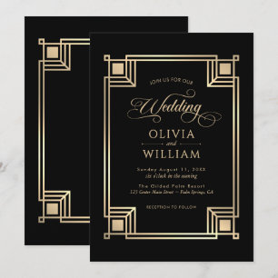 Antike Goldrahmen Art Deco Hochzeitseinladung Einladung