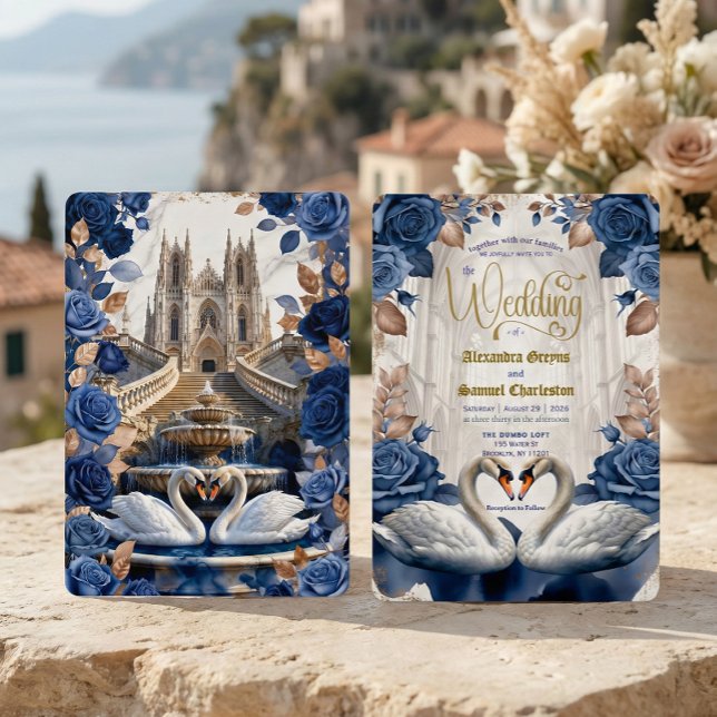 Antike gotische Kathedrale Märchen Schwan Hochzeit Einladung (Von Creator hochgeladen)