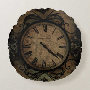 Antike gotische Vintage-Wanduhr Steampunk Rundes Kissen