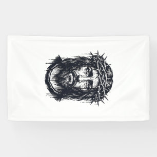 Antike Gravur Dornenkrone Heilige Porträt Banner