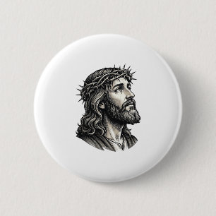 Antike Gravur Dornenkrone Porträt Design_ Button