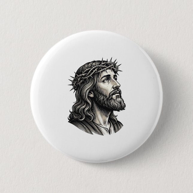 Antike Gravur Dornenkrone Porträt Design_ Button (Vorderseite)