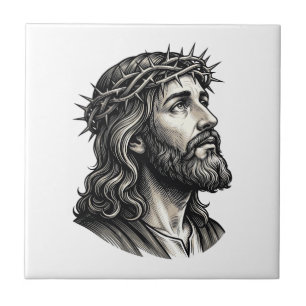 Antike Gravur Dornenkrone Porträt Design_ Fliese